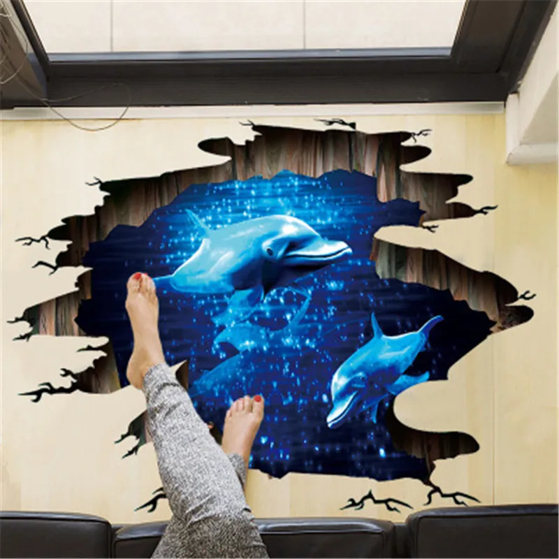 Outer Space 3D Dolphin Wall Stickers For Kids Rooms Nursery Children Baby Bedroom Home Decor Living Room Floor Murals Decal | Дом и сад
