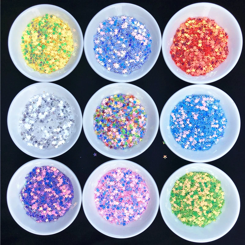 10 г/упак. сверкающие Ложные Nail Звезда блестки 4 мм Star Glitter пайетками порошок ремесло ногтей ткани блесток, слизь Свадьба Decro