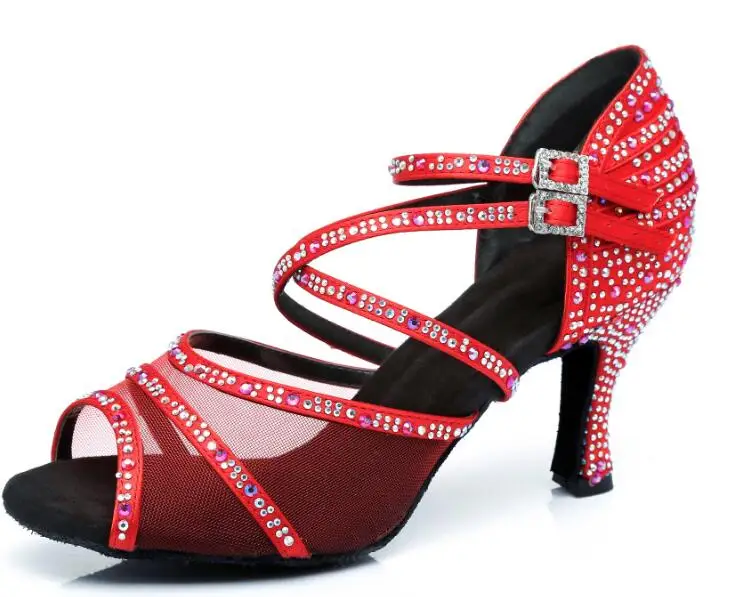 red heel 5cm Джазовые танцевальные туфли; женские танцевальные туфли с сеткой; Бронзовые Туфли для латинских танцев; сандалии на среднем каблуке; популярная удобная обувь - Цвет: red heel 5cm