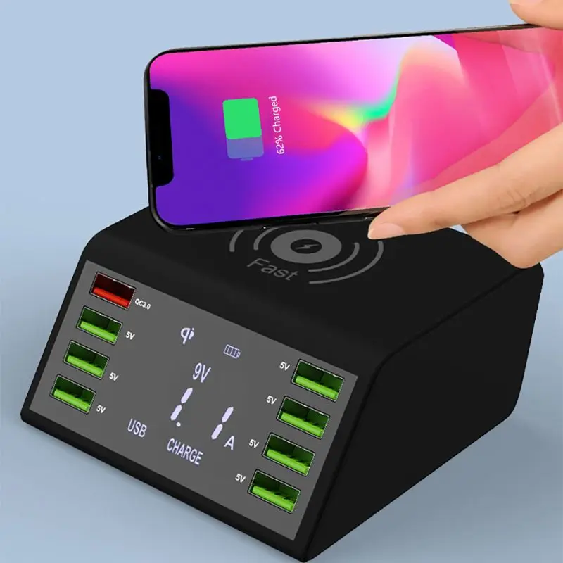 60 Вт QC 3 0 Быстрая зарядка 8 портов USB зарядная док станция Qi Беспроводное быстрое