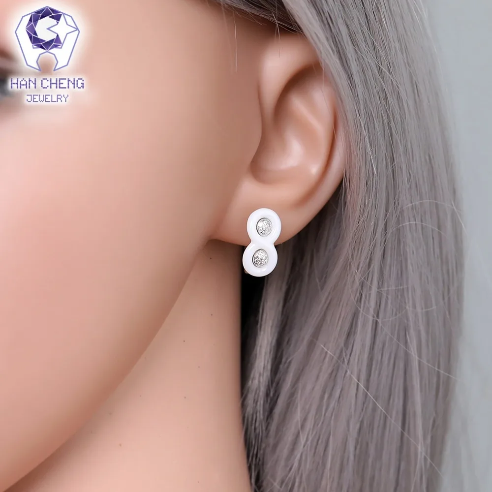 Женские серьги гвоздики с Золотистым Покрытием HanCheng керамические цирконом