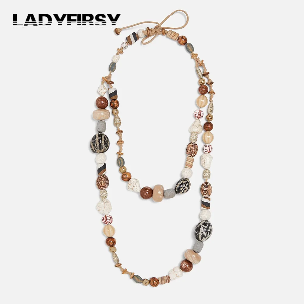 Женское богемное ожерелье Ladyfirsy Вечерние Бусы с деревянными бусинами в