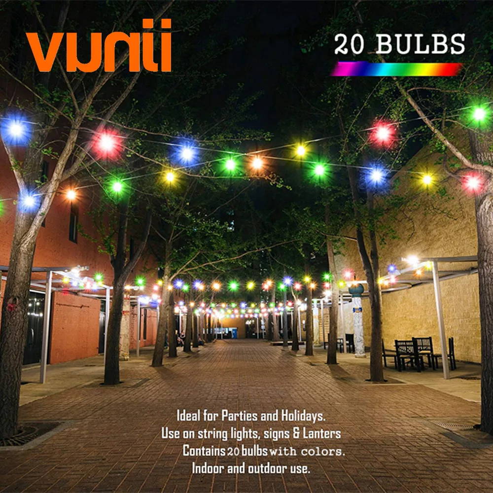 

VUNJI IP65 RGB Globe G50 Milky Bulb String Connectable Outdoor String Lights For Wedding Party Colorful Garland Lights