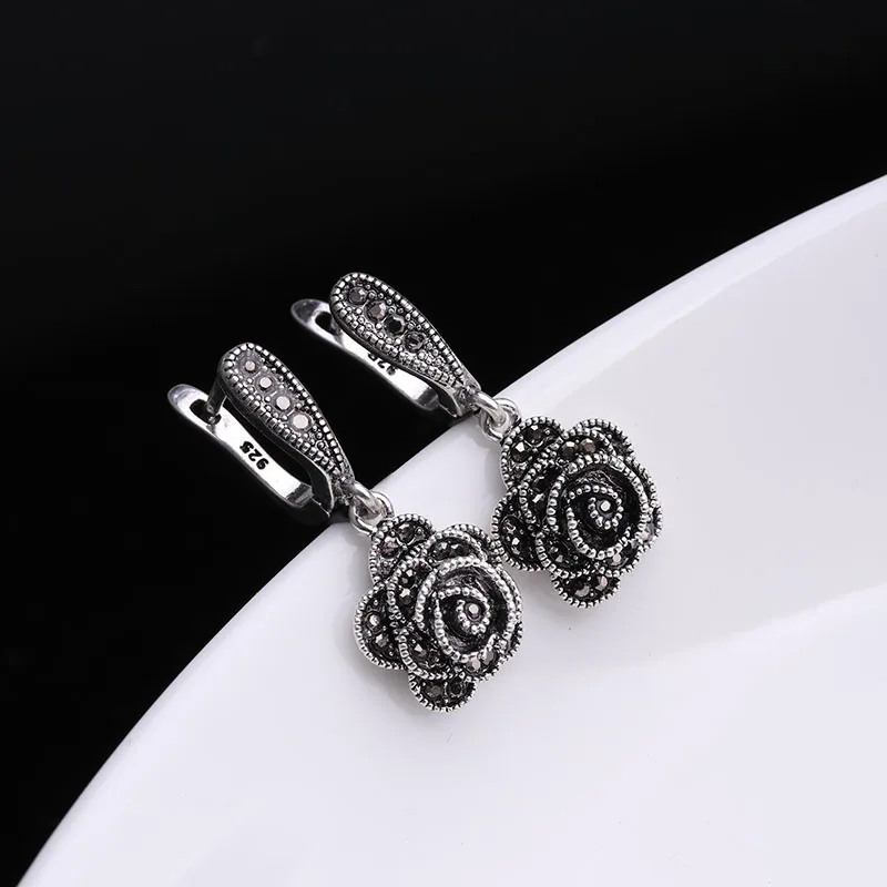 Серьги подвески женские в вечерние цветка розы серебристого цвета|earrings for|drop
