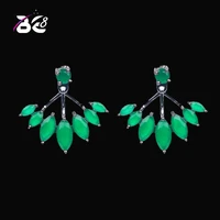 be8 fashion green cz stud earrings for women bride young girls gifts marquise cut stone earrings luxury jewelry wholsales e 351