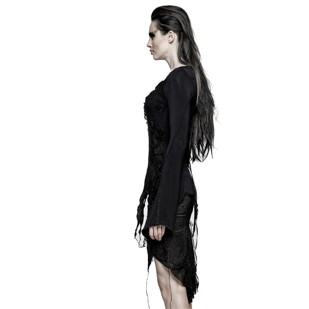 Готический Для женщин асимметричный подол Блузки для малышек квадратный рубашка