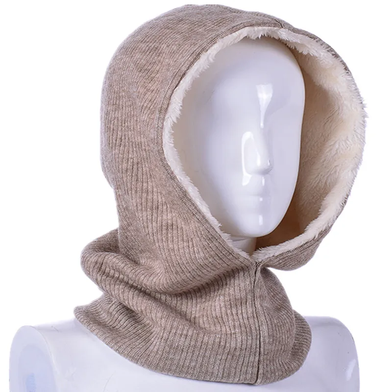khaki Зимние женские и мужские вязаные шапки бини шарф для мальчиков Skullies Beanies Зимние плюшевые шапки для мужчин и женщин шапки Gorras Bonnet маски шапки - Color: khaki