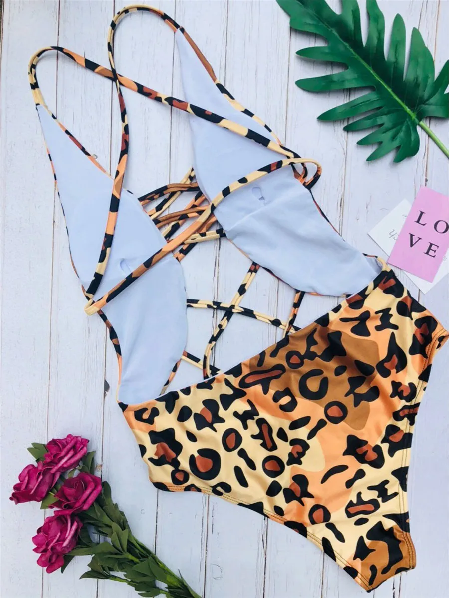 Женский купальник с леопардовым принтом бразильский сексуальный бикини