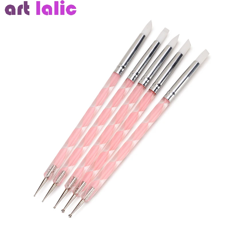 5 шт 2 Way Nail Art акриловые силиконовые точки цветок двойной для ногтей ручка Нержавеющая сталь инструменты для нанесения точек роспись под мрамор ручки