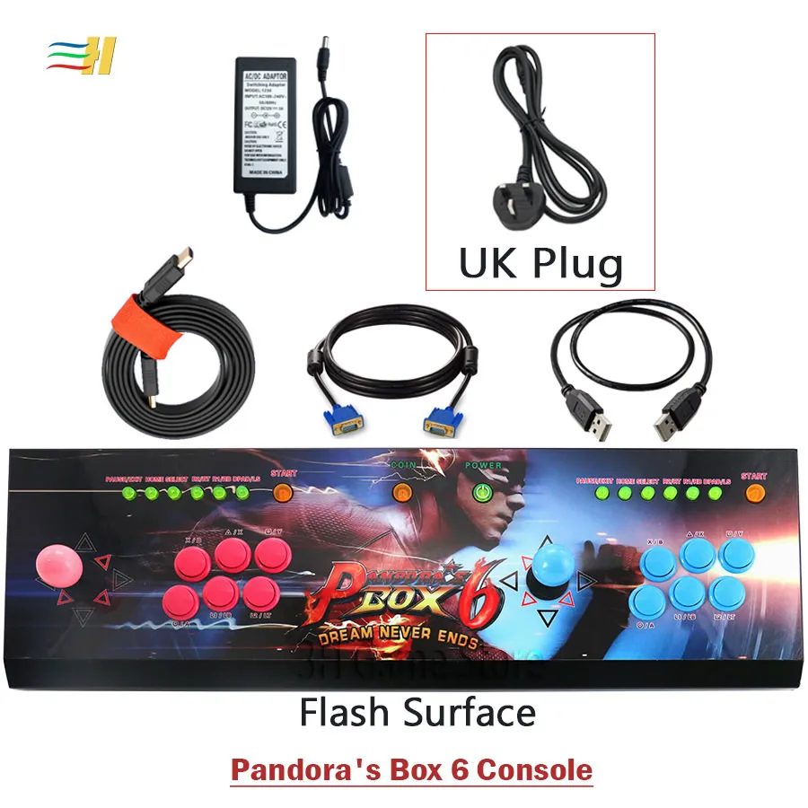 PDB6 flash UK plug Pandora Box 6 1300 в 1 аркадная консоль может добавить 3000 игр 2 игрока светодиодная Кнопка usb джойстик для ПК ps3 игровые автоматы - Цвет: PDB6 flash UK plug