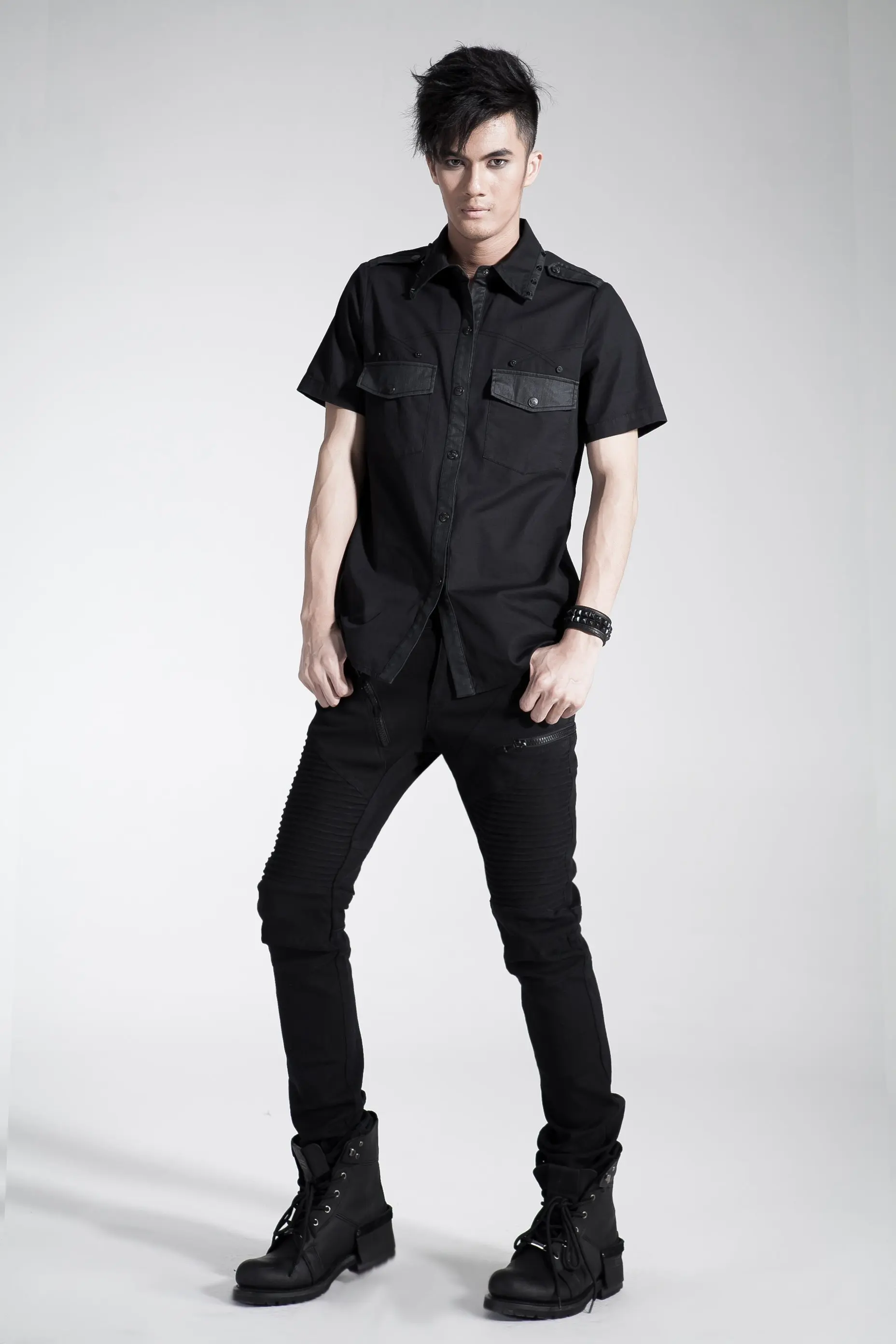 Мужские черные брюки в стиле панк K-154 | Мужская одежда