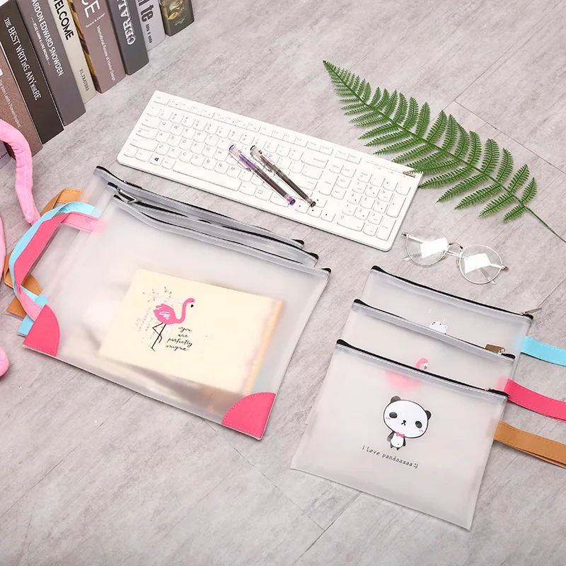 

1201 Portable A4 Transparent Zipper file Bag Korean student file small fresh carry book Storage kit stationery