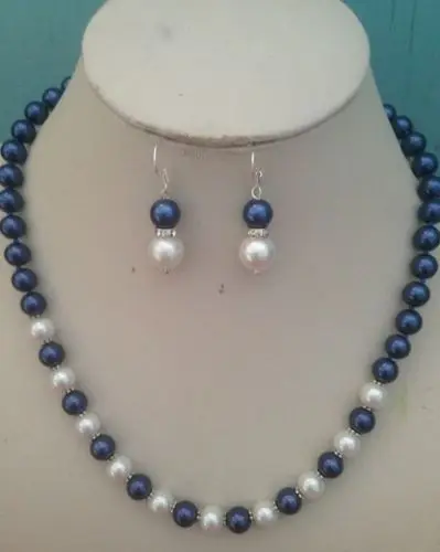 Бесплатная доставка&gt 8 мм белый синий южного моря Жемчужное ожерелье серьги