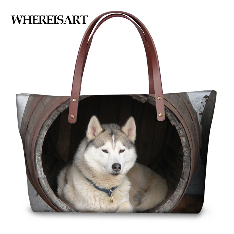 WHEREISART животные хаски 3D принт модные сумки женские роскошные дорожные на плечо с