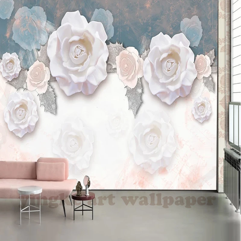 Настенные обои на заказ Современная 3D стерео винтажная Модная белая роза с