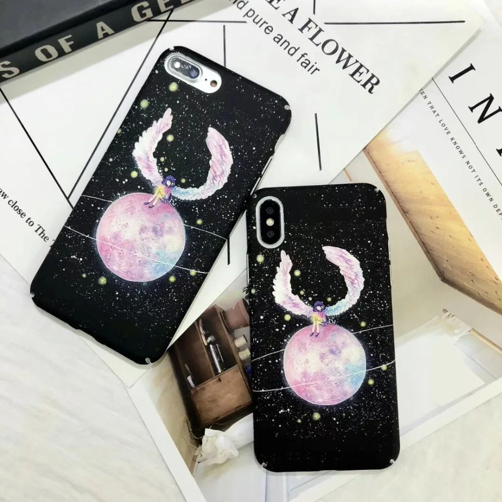 Крылья планета Луна Телефон чехол для iPhone 7 6 6S 8 плюс планеты Луны звездное небо