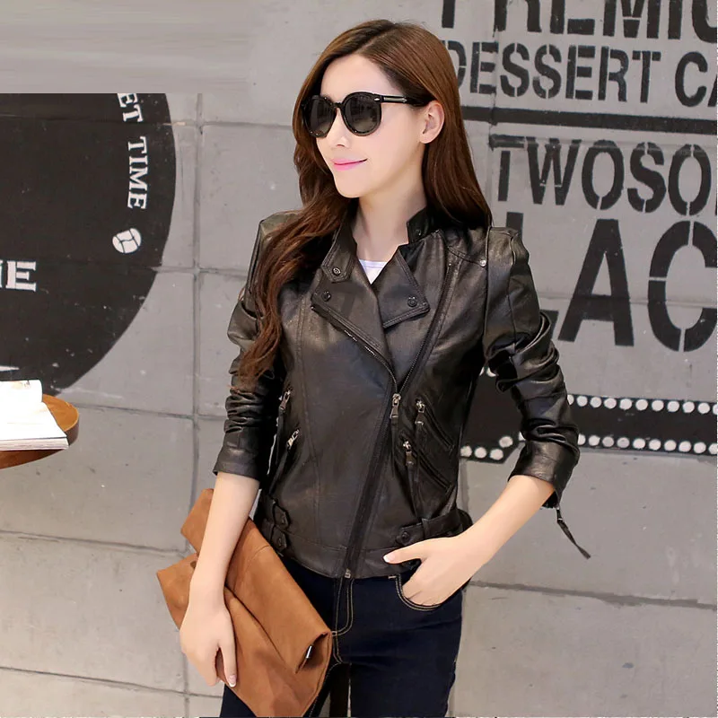 Женская кожаная куртка мотоциклетная весна 2019|leather jacket women|spring leather jacketsveste en cuir femme