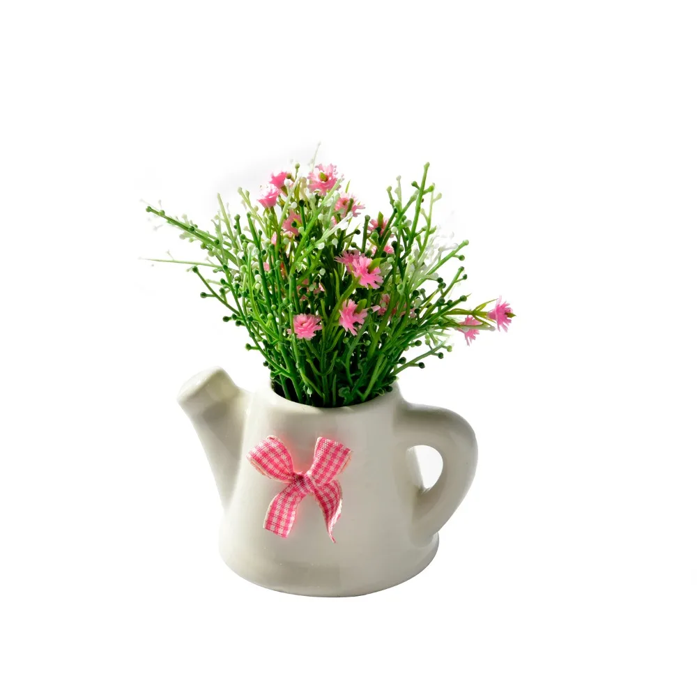 Набор искусственных цветов Gypsophila paniculat + керамический маленький горшок ваза