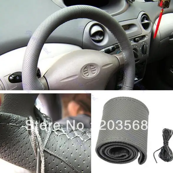 S103 Leather Steering Wheel Cover With Needles &amp Thread DIY Gray/Black/Beige | Автомобили и мотоциклы