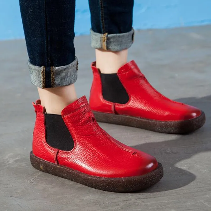 

Original New Women Shoes Ankle Boots 2019 Spring Autumn Handmade Women Boots Flat Retro Soft Genuine Leather Boots Plus Size