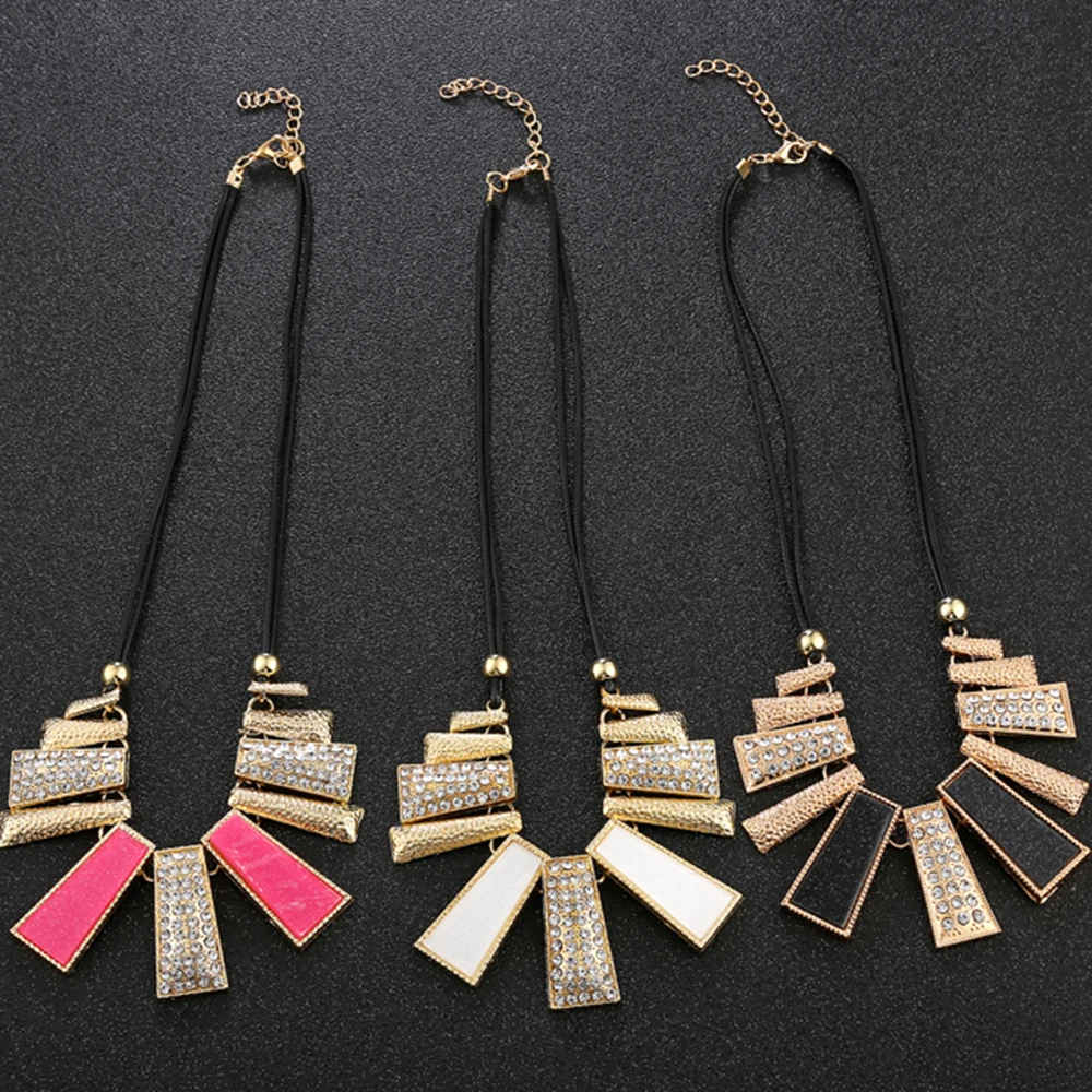 

New Arrival Fashion Jewelry Trendy Women Necklaces & Pendants Rope Chain Statement Necklace rectangle Pendant For Gift 465