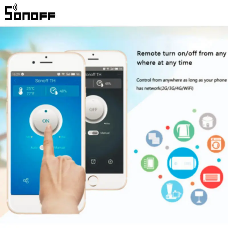 Смарт переключатель Sonoff TH10/TH16 с датчиком температуры и влажности|smartphone remote|smartphone