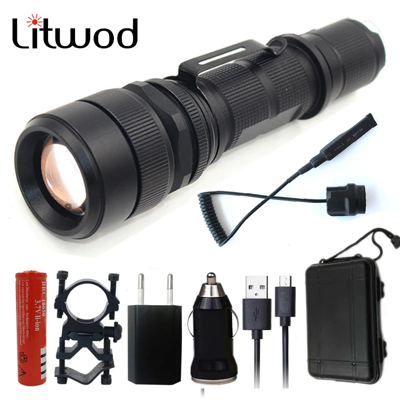 Litwod Z20188 XM L2 U3 USB Перезаряжаемый светодиодный фонарик 5000лм зум Алюминиевый пульт