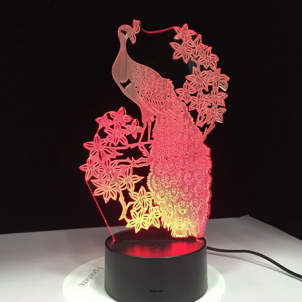 Новый элегантный 3D ночник Launch в виде павлина сенсорная Настольная лампа с USB для