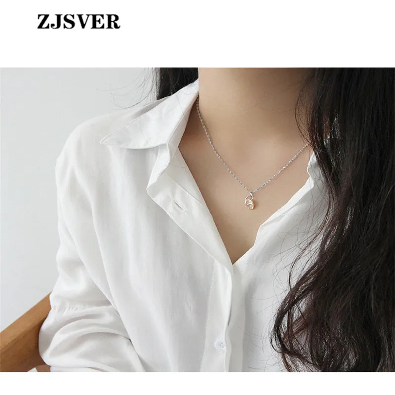 ZJSVER неровный жемчуг кулон минималистичный Золотой/Серебряный цепь 925