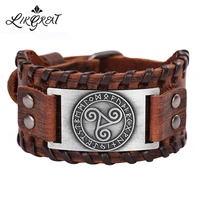 likgreat genuine leather bracelets vintage celtics symbol triskel wicca runes amulet wrist jewelry men bracelet accessories gift