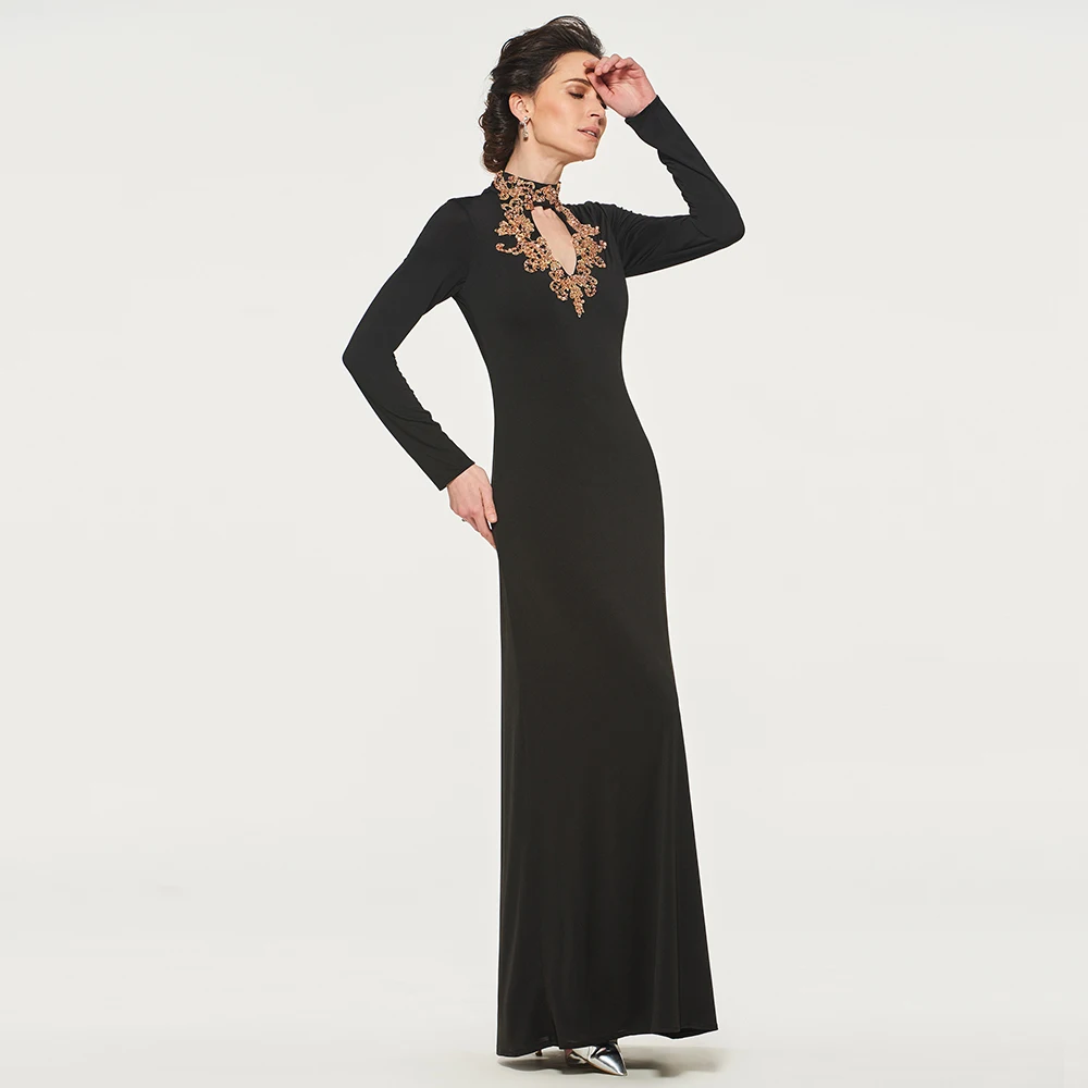 Dressv черное элегантное платье для матери невесты с высоким воротником длинными