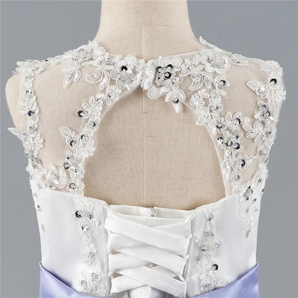 

Flower Girl Dresses For Weddings A-line Cap Sleeves Tulle Lace Beaded Crystals Bow First Communion Dresses For Little Girls
