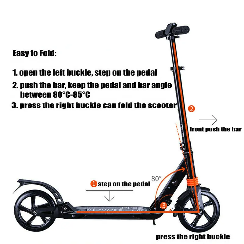 Самокат для взрослых с двойной амортизацией двойным тормозом и 20 см