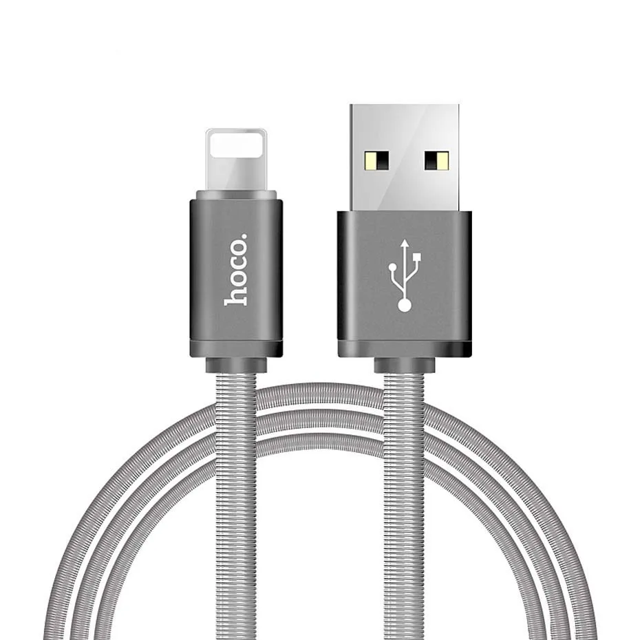 Tarnish НОСО Металлическая Пружина Оплетка Зарядный USB Кабель для Apple Lightning iPhone iPad Зарядное устройство Шнур для Мобильного Телефона OTG Провод для Синхронизации Данных Зарядка ЮСБ Шнур для Айфона Айпада - Цвет: Tarnish