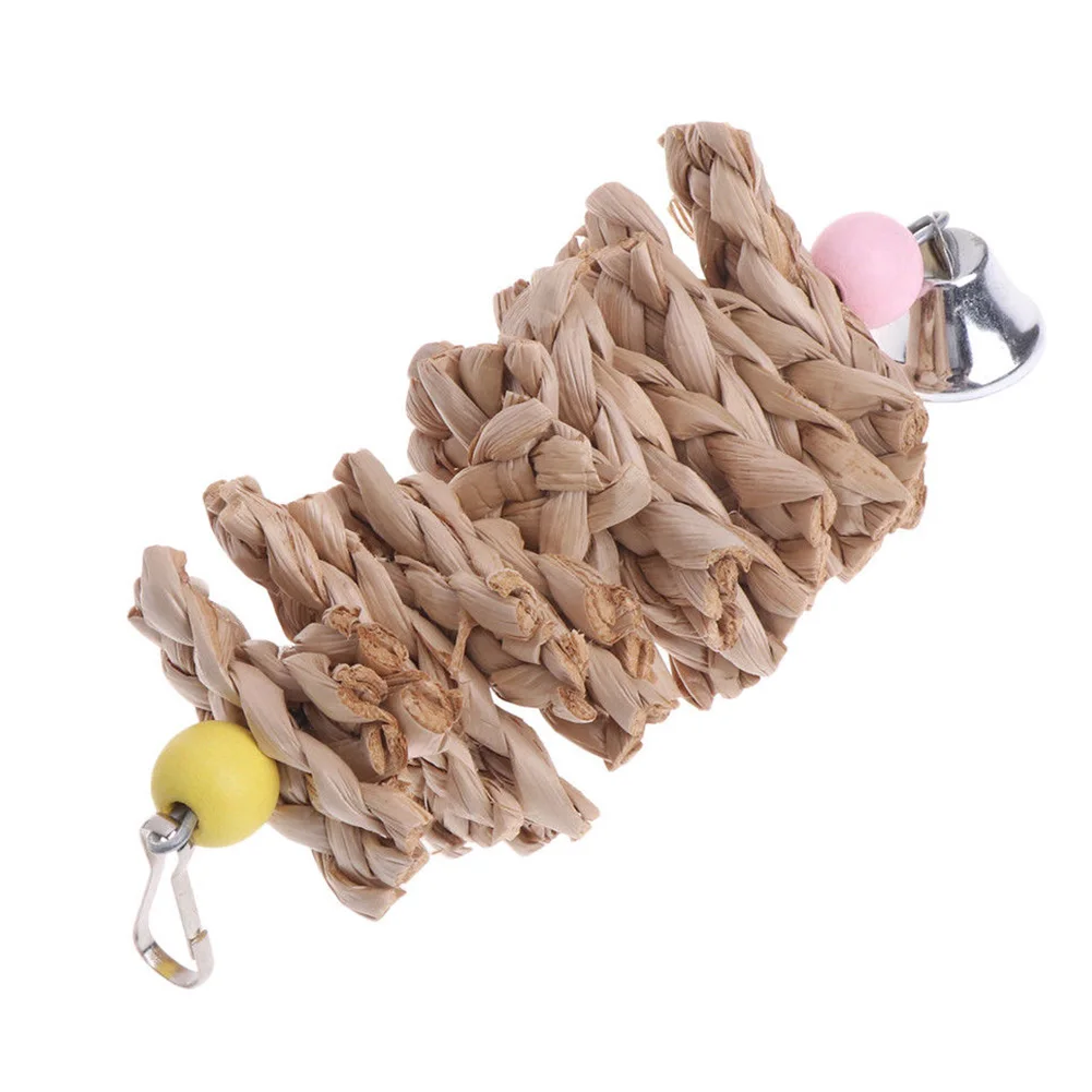 Swing Chew Bite Funny Durable Bell Hanging Type Wooden Eco-friendly Natural Knitted Grass Bird Parrot Toy Animal | Дом и сад