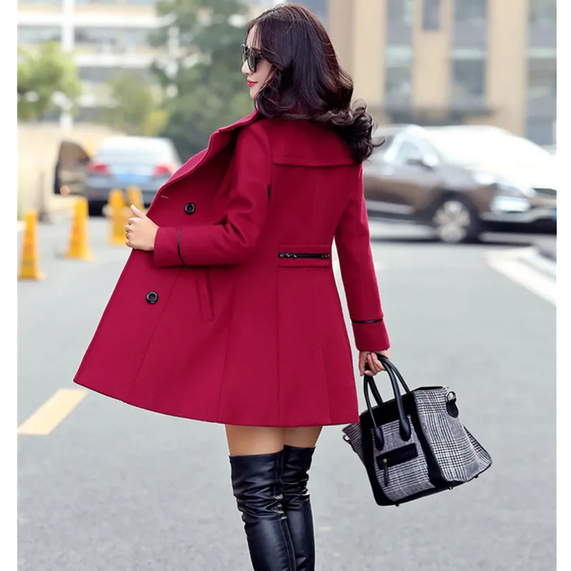Новинка 2019 осенне зимние шерстяные пальто женское облегающее средней длины из