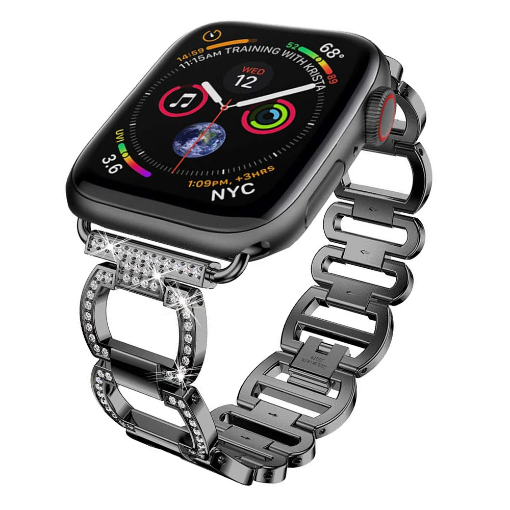 Женский Алмазный металлический ремешок из нержавеющей стали для Apple Watch 42 мм 44 40 38
