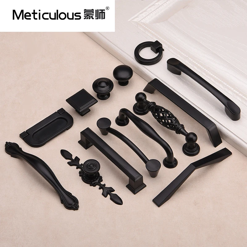 Meticulous Black Furniture Handle Zinc Alloy Cabinet Wardrobe Cupboard Sideboard Kitchen Door Pull Knob | Обустройство дома
