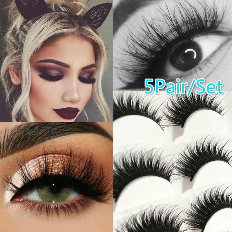 

5 Pairs 3D Faux Mink Lash Hair Soft False Eyelashes Fluffy Wispy Thick Lashes Handmade Soft Eye Makeup Extension Tools
