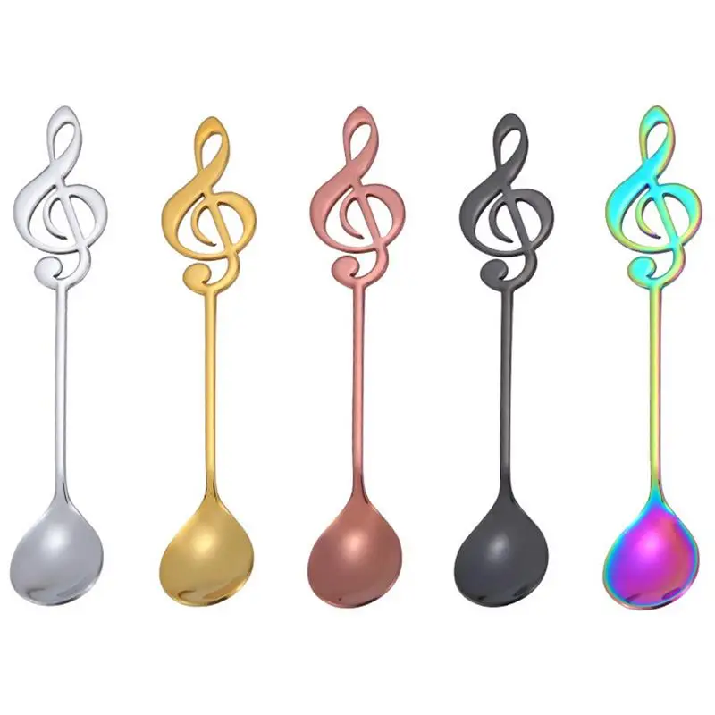 

5pcs Stainless Steel Coffee Spoon Musical Note Coffee Spoons Tea Stirring Ice Cream Dessert Spoon Creative Flatware Stirrer