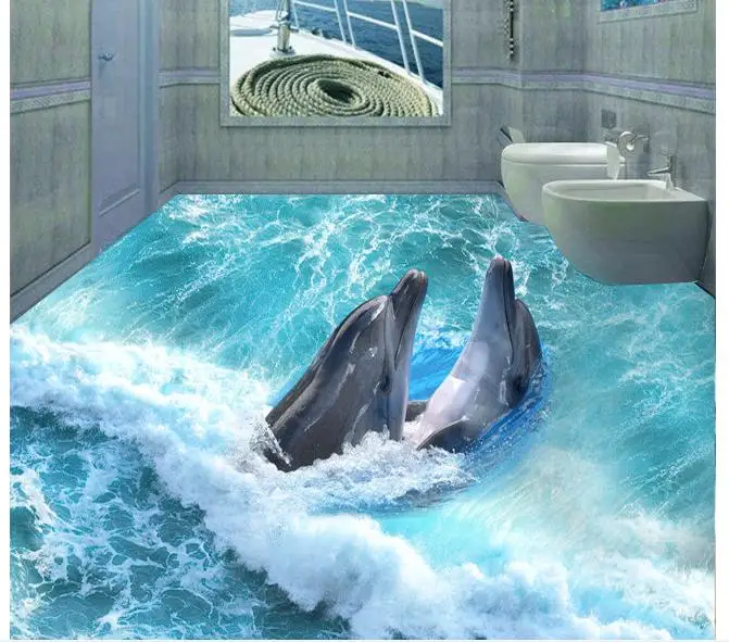 Пользовательские фото обои 3d напольные настенные ПВХ дельфины 3 d подводный мир