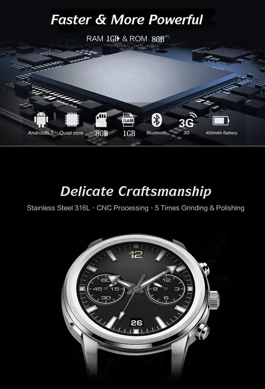 Finow X5 LEM5 Bluetooth спортивные Смарт-часы 2G+ 16G MTK6580 носимые Устройства фитнес-трекер 3g смарт-телефон часы для IOS Android