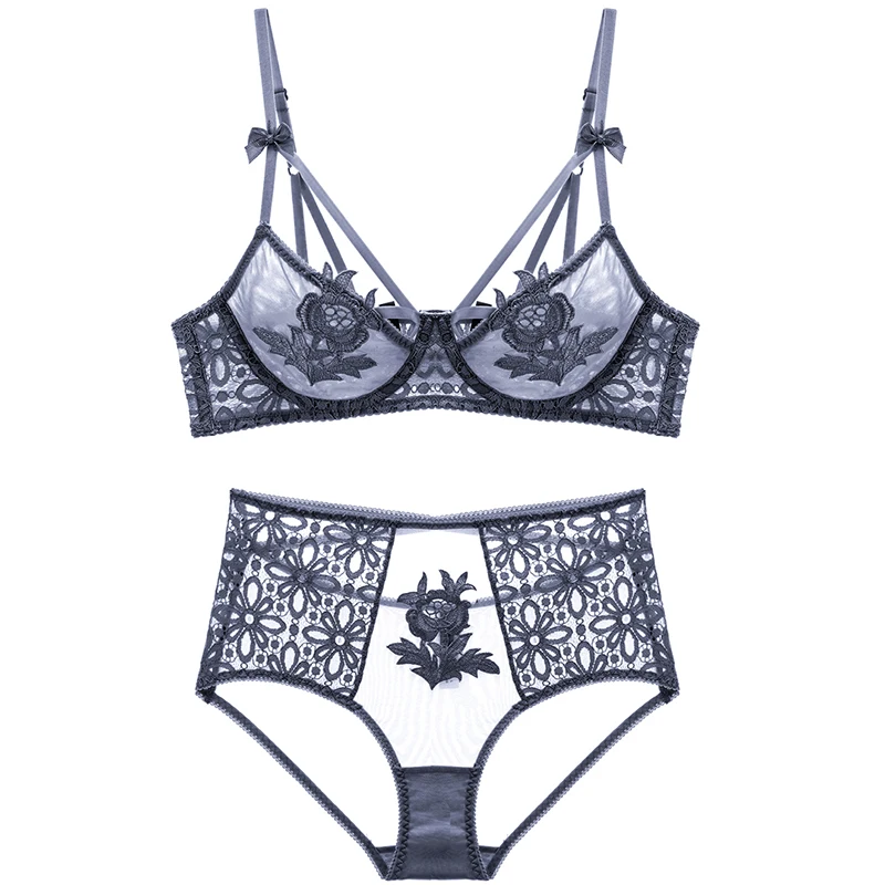 Французский вышивка ультра тонкий сексуальный комплект нижнего белья летние