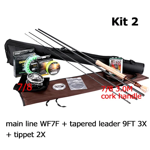 KIT 2 Goture Удочка комбинированный комплект 2,7 м/3,0 м с 5/6 или 7/8 катушка cnc возможностью погружения на глубину до 30 м основной линии 100 м опорная линия 50 м палантин и мух - Цвет: KIT 2