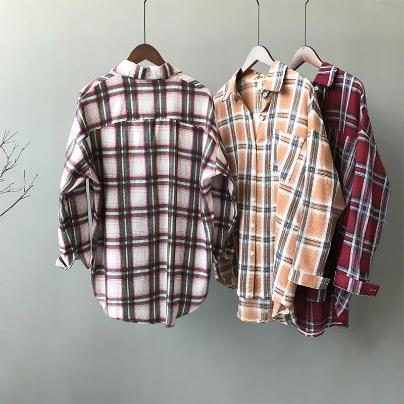 Autumn Boyfriend Style Women Blouse 2018 All Occasion Match casual College shirt long sleeve turn-down collar Plaid Office Shirt |