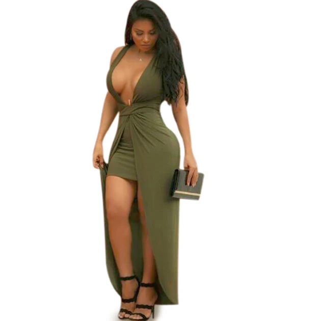 2017 For Ladies Spring Summer V Neck pleated Split the fork long dress Solid Femme Robe Mujer Club Wear Party Night Dress | Женская