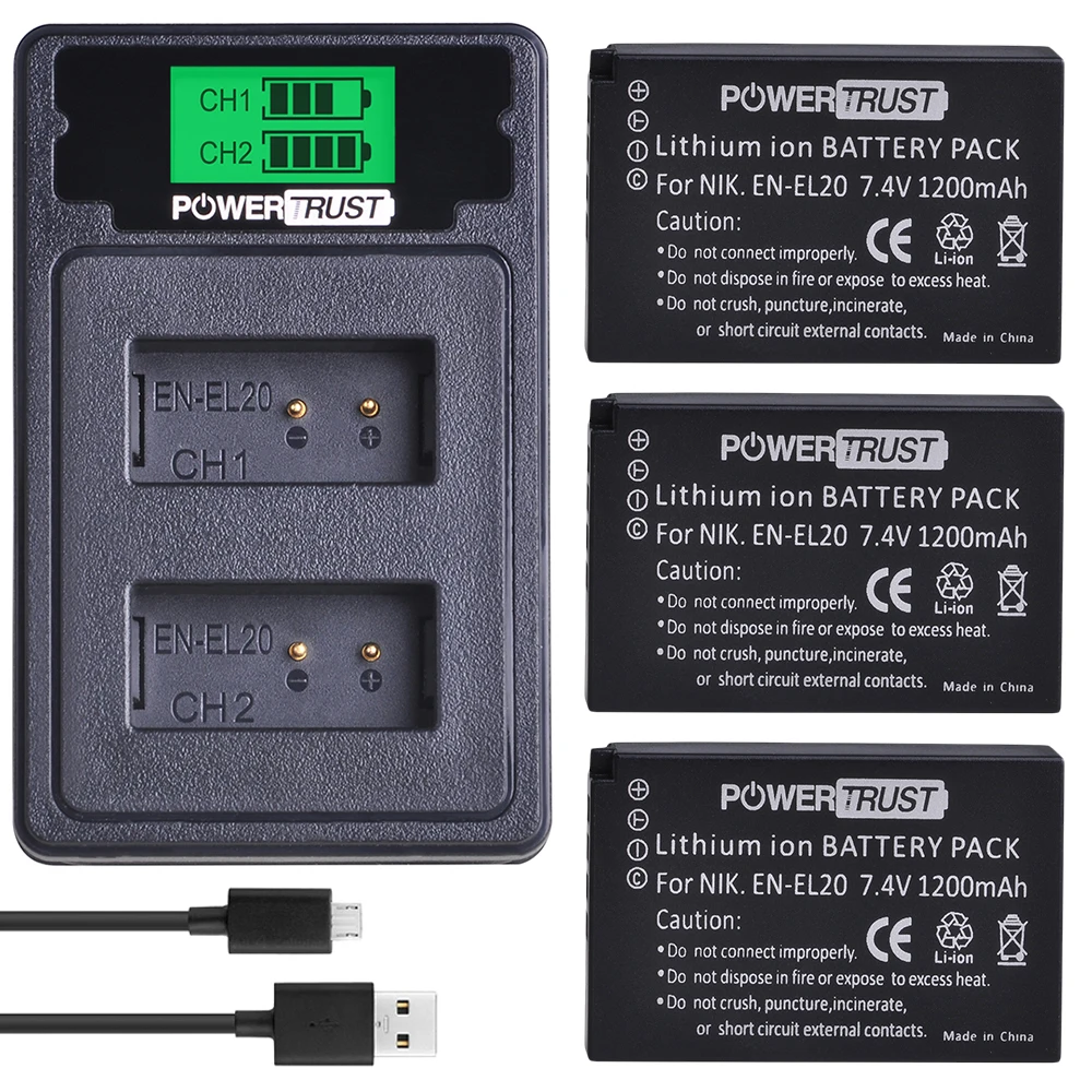 3 шт. EN-EL20 EN-EL20A EL20 батарея + LCD USB двойное зарядное устройство с портом типа C для Nikon