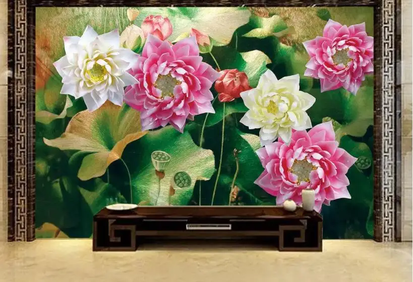 Custom wall papers home decor Embossed lotus Abstract Art Wall Mural Living Room Bedroom photo wallpaper | Обустройство дома