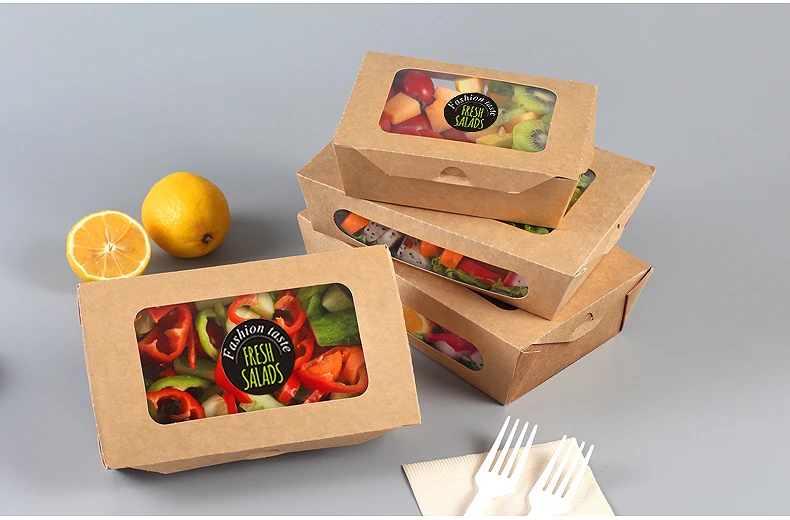 15 шт./лот крафт бумага открытое окно торт хлеб коробка для пиццы сэндвич салат еда