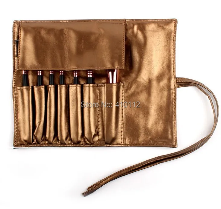 Высококачественный набор кистей для макияжа 7 в гладкий Золотой кожаной сумке